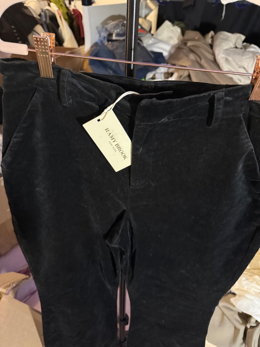Ramy Brook Black Velvet Straight-Leg Trousers